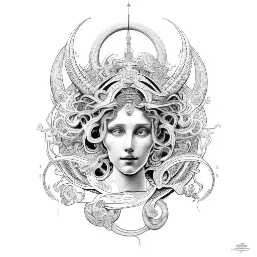Medusa Head In The Style Of Alphonse Mucha Art Nouveau