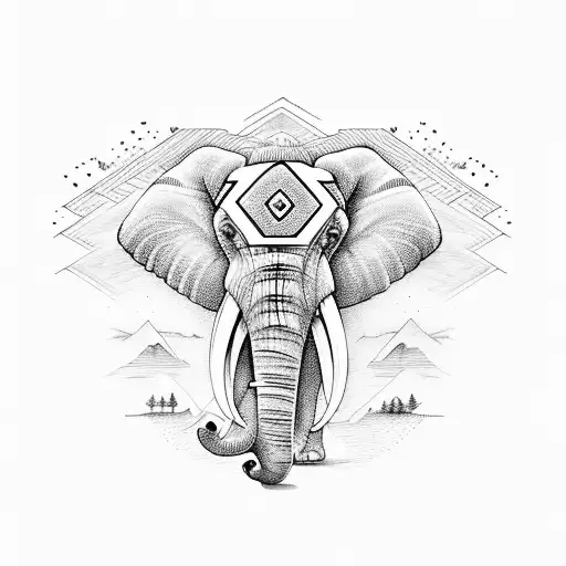 Elephant With Opal Mountains