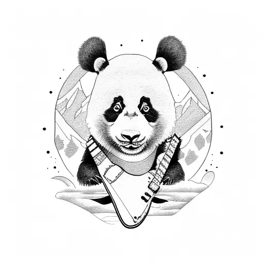 A Panda Sitting On A Mountain Peak Playing A Guitar