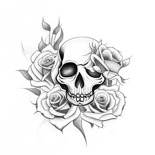 Girly Skull With Roses And Sunflowers