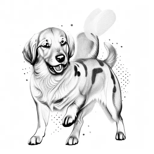 Golden Retriever Daschund Dog Chasing A Buterfly