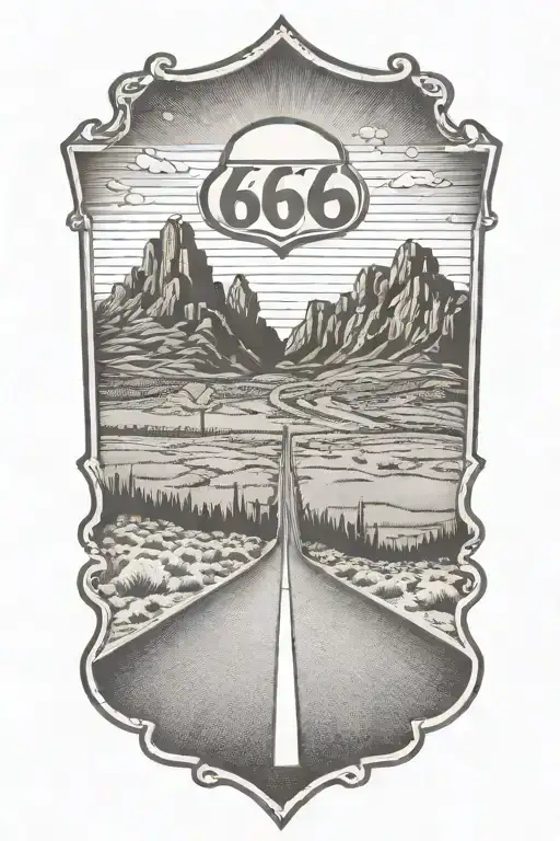 Route 66 Sign Road Leading Towards Mountain Range