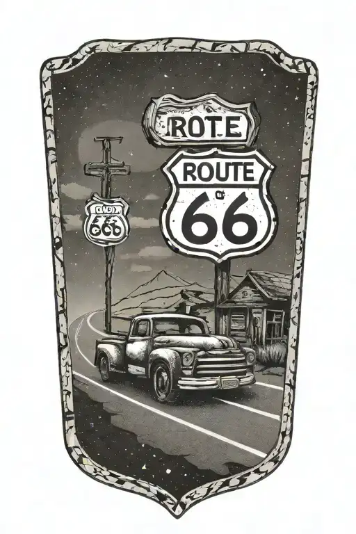 Route 66 Sign Road And Truck
