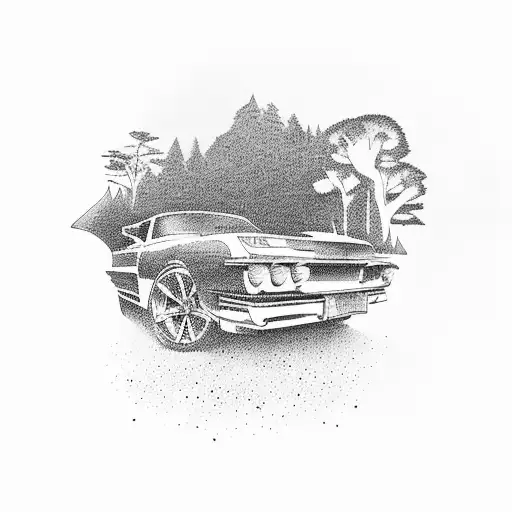 A Silhouette Of A Car Driving Through A Scenic Countryside