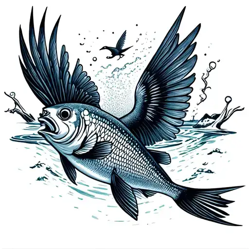 A Fish In Water And A Bird In Sky Where They Meet At The Horizon