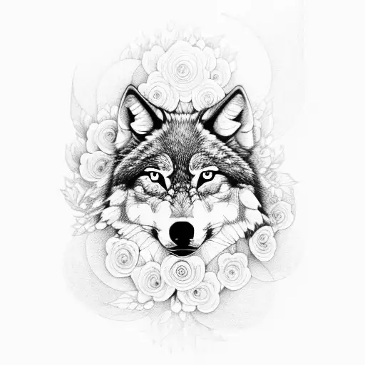 Full Wolf In The Big Flowers
