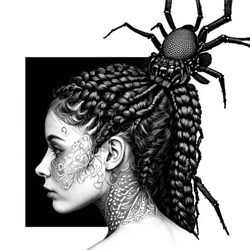Woman With 8 Spider Legs From Back Side Profile With Braids