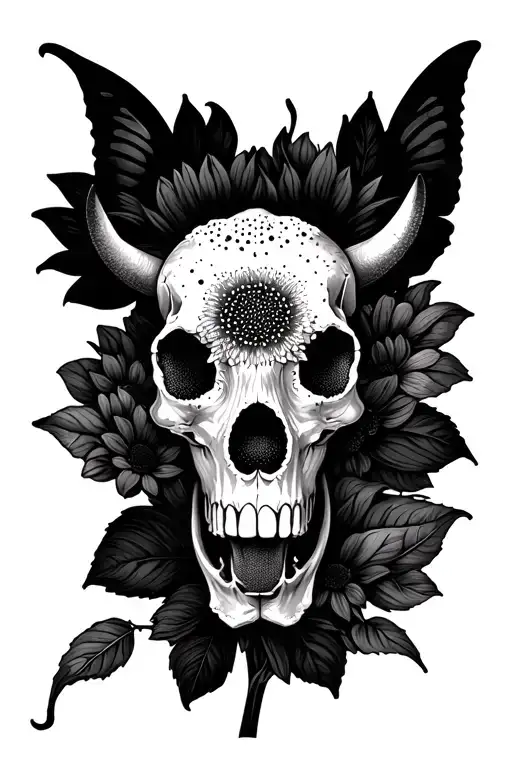 Sunflower Cows Skull Butterfly Flower Blooming