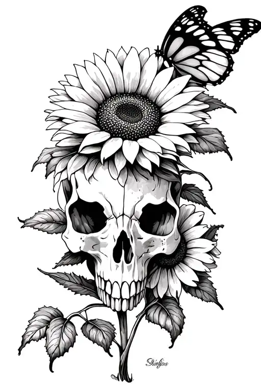 Sunflower Cowskull Butterfly Flower Blooming
