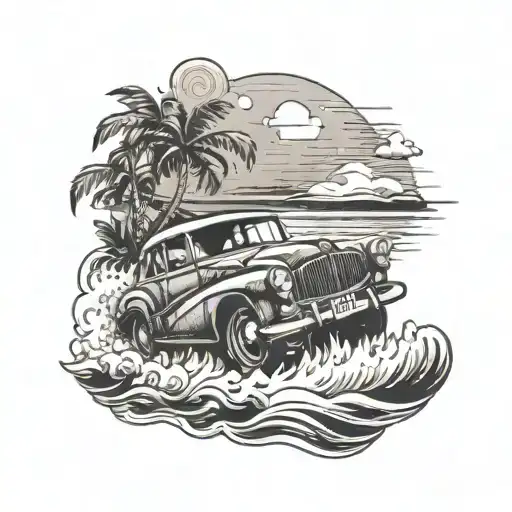 A Vintage Car Cruising Along A Coastal Road With Waves Crashing In The Background