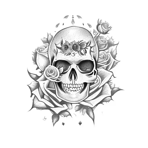 Girly Skull With Rose And Sunflowers Coming Out Of The Top