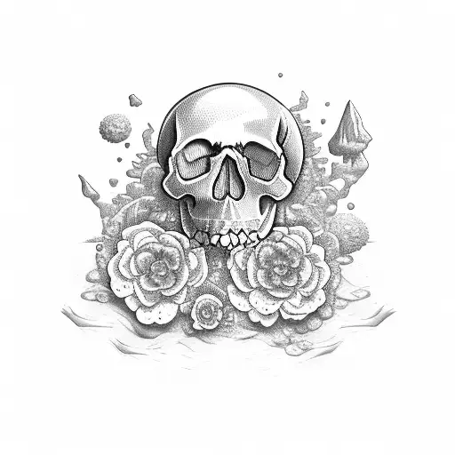 Skull Beach Flowers Crystals