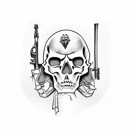 Gangster Skull Wearing A Pinstripe Suit And Holding A Tommy Gun
