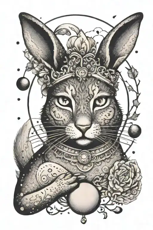 Tarot Card Rabbit Cat Moon