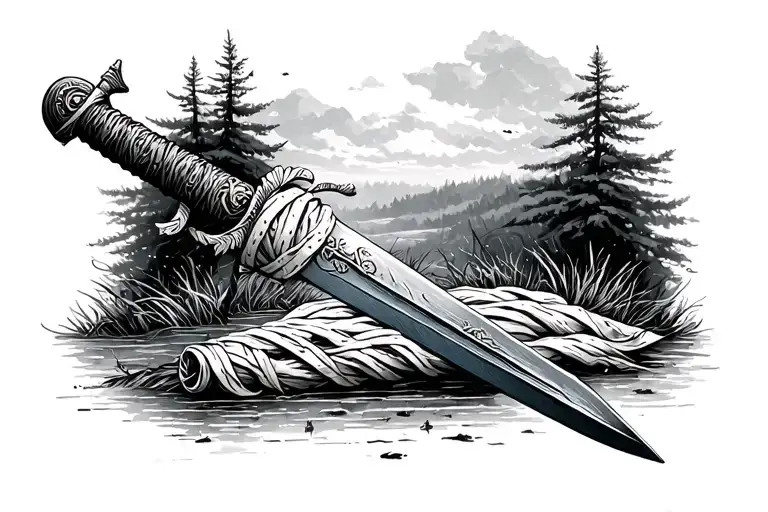 Sword Wrapped In Bandages In Some Nature Scene