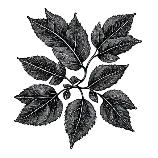 Simple Leaves On Vine Made Out Of Dots