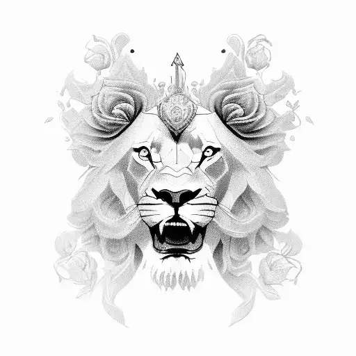 Lion With Roses