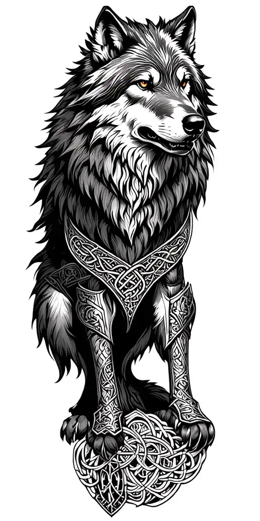 Celtic Wolf Surrounded By Armor