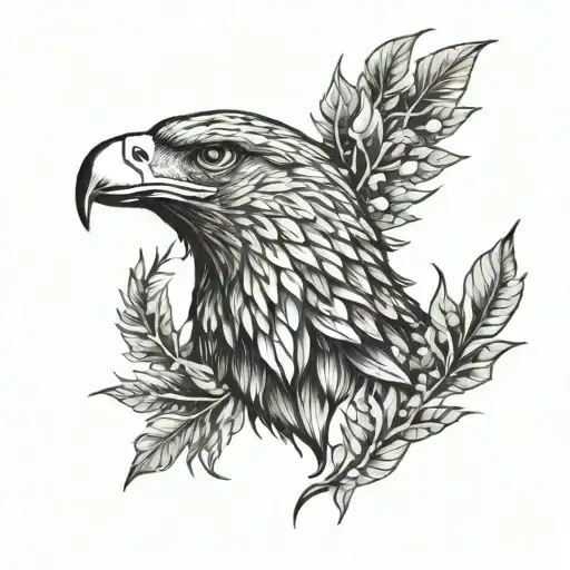 Sketch Style Eagle Head In Leaves