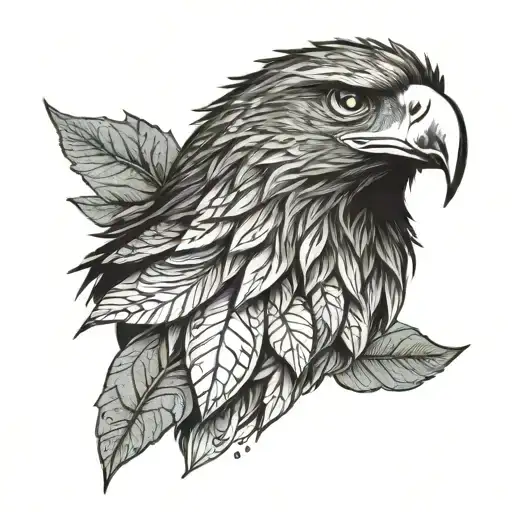 Sketch Style Eagle Head In Leaves Coming