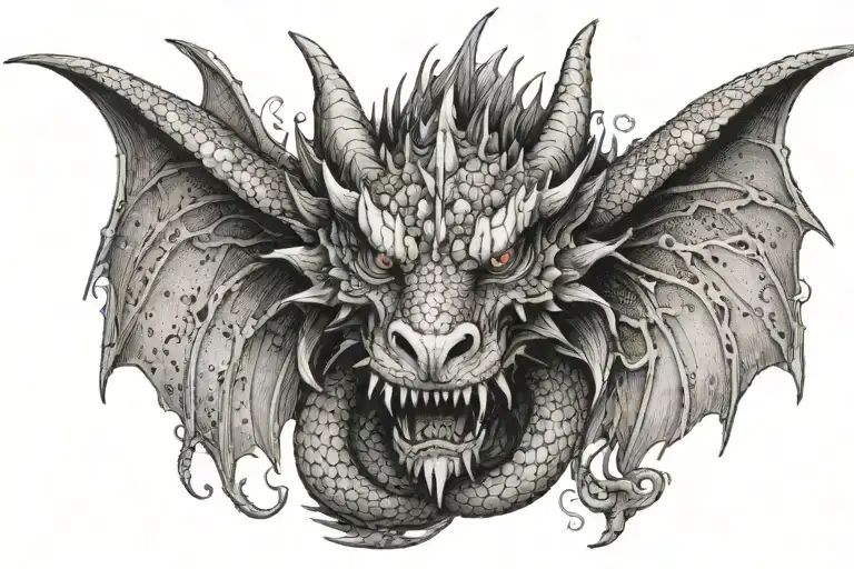 Dragon Head With Wings Spread Wings