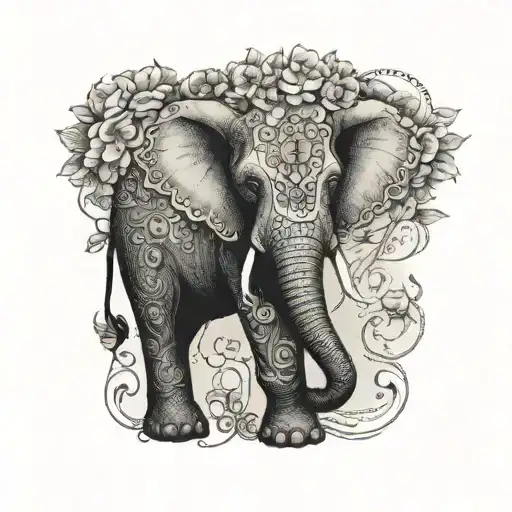 Simple Elegant Elephant Wrapped In Vine Of Flowrs Arm Sleeve
