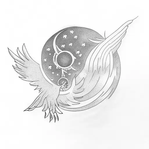 A Mother And Child Silhouette With A Phoenix In The Background