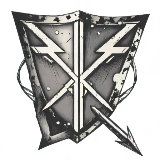 A Shield With 3 Lightning Bolts Across It And Two Cross Arrows Behind It
