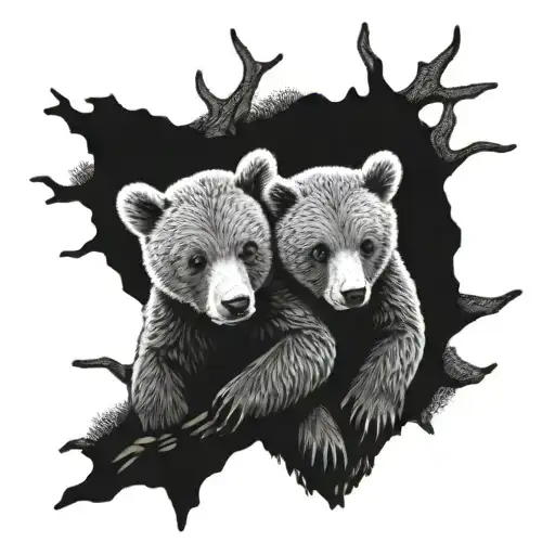 2 Bear Cubs In A Tree