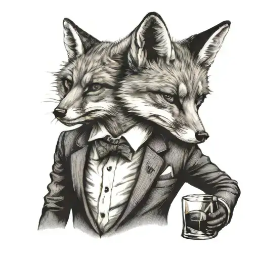 Fox Drinking In A Suit