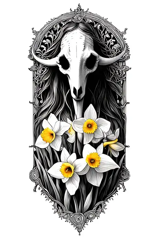 Mari Lwyd With Daffodils Growing