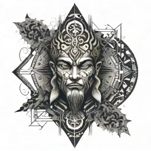 An Abstract Representation Of The God Of The Underworld Surrounded By Geometric Patterns