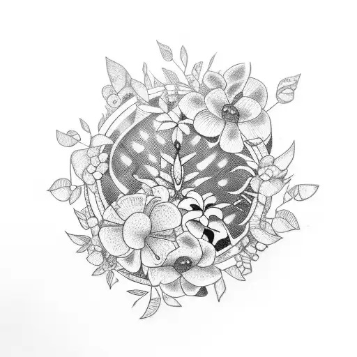 A Dotwork Tattoo Of A Vintage Car With Plants Growing Out Of It