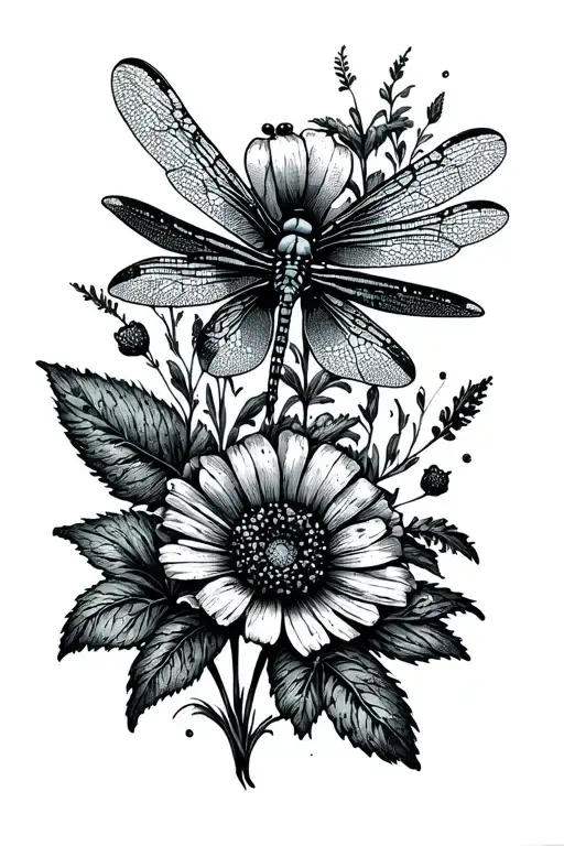 Dragonfly And Wild Flowers