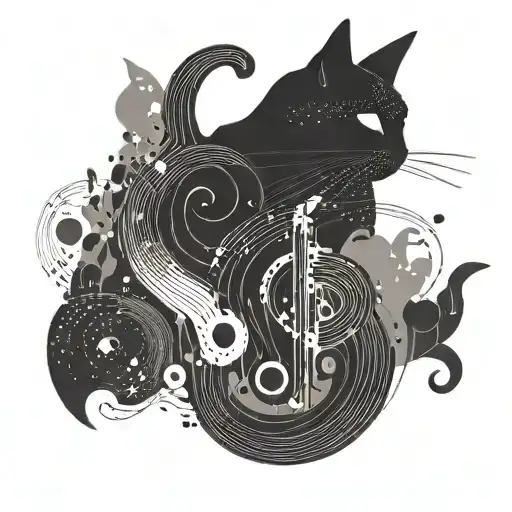 An Abstract Dotwork Design Inspired By A Music Sheet With Hidden Cat Silhouettes