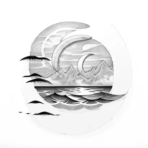 A Crescent Moon Rising Over An Ocean