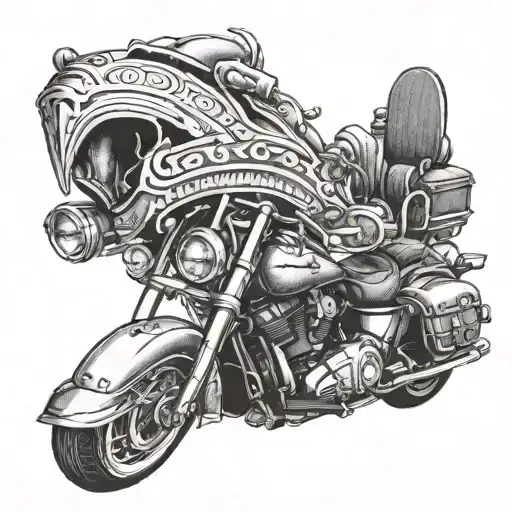 Design A Tattoo Of A Cadillac Hood Ornament Morphing Into Motorcycle Handle Grips