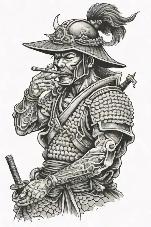 A Wounded Samurai Smoking A Cigarette