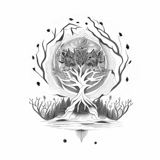 Tree Of Life With Lynx Crow And Snake