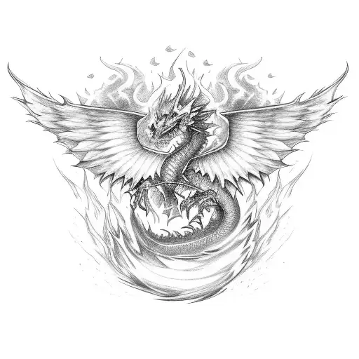 Create A Full Body Fire Dragon With Wings And A Long Tail Breathing Fire