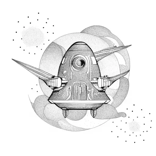 Illustration Of A Spaceship Exploring A Colorful Alien Landscape