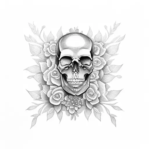Half Skull Half Female Face With Flowers