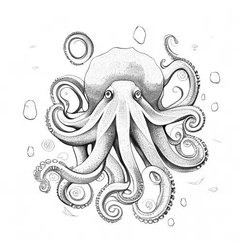 Octopus On The Surface Of Ocean With Clouds In The Sky