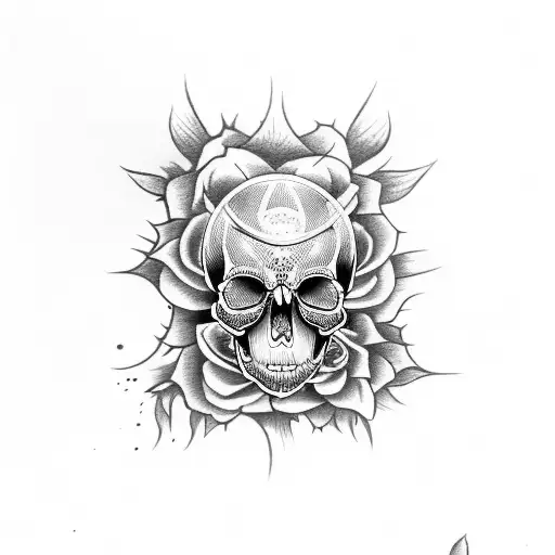 Half Skull Half Female Face With Flowers