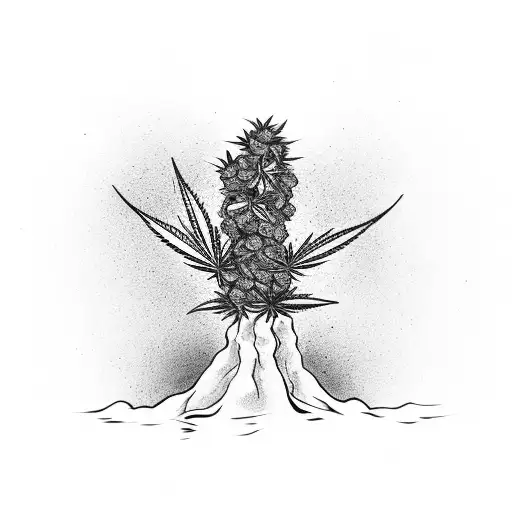 A Stack Of Money With Weed Leaves Sprouting From The Top