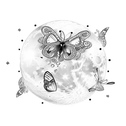 Moon With Crown And Butterfly