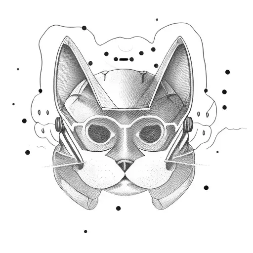 A Cat Wearing A Deadmau5 Helmet Surrounded By Pulsating Sound Waves