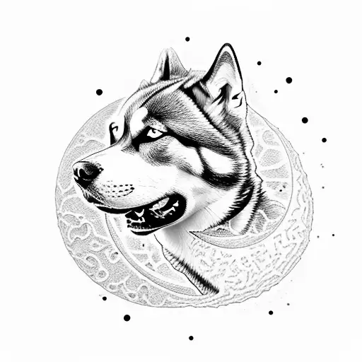 Huskies Dog With The Moon