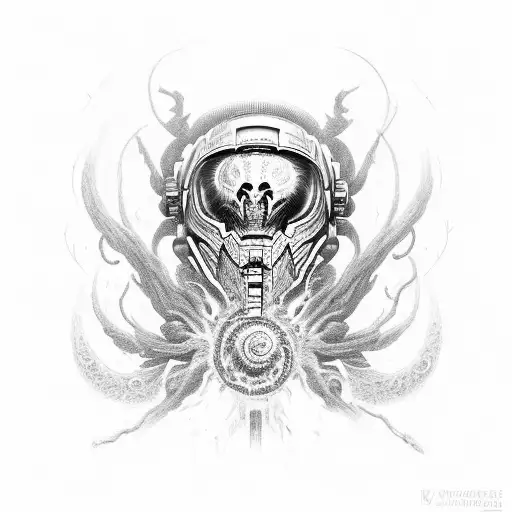 A Detailed Portrait Of Isaac Clarke From Dead Space Surrounded By Lovecraftian Symbols