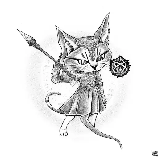 A Witchy Succubus Casting Spells With Her Feline Familiar Which Has A Purple Pentacle On It's Head